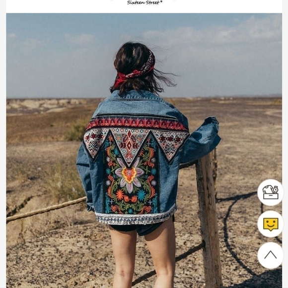 Blue Denim Embroidered Jean Jacket Oversized OSFM - Picture 7 of 14